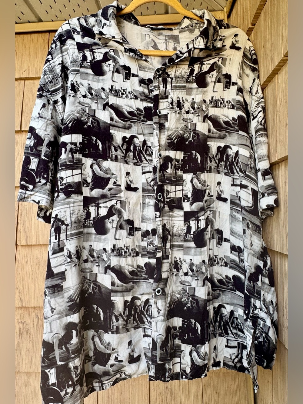 Balenciaga Men’s Yoga Print Vacation Shirt, Black/White. Oversized. Size 36 RARE